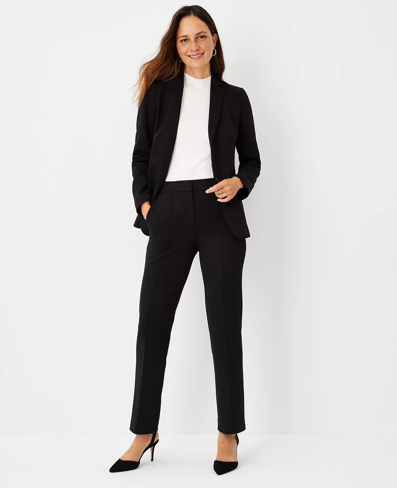 The High Rise Pintucked Straight Leg Pant in Double Knit | Ann Taylor (US)