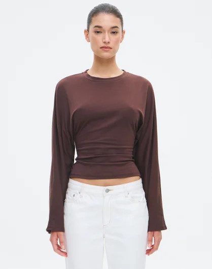 Cinched Longsleeve Top in Fudge Fantasy | Glassons AU | Glassons (Australia)