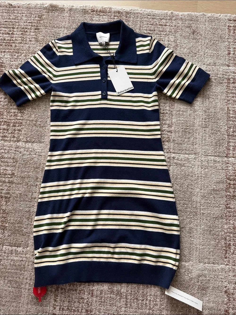 Reformation Navy, Cream & Green Striped Polo Dress | Poshmark