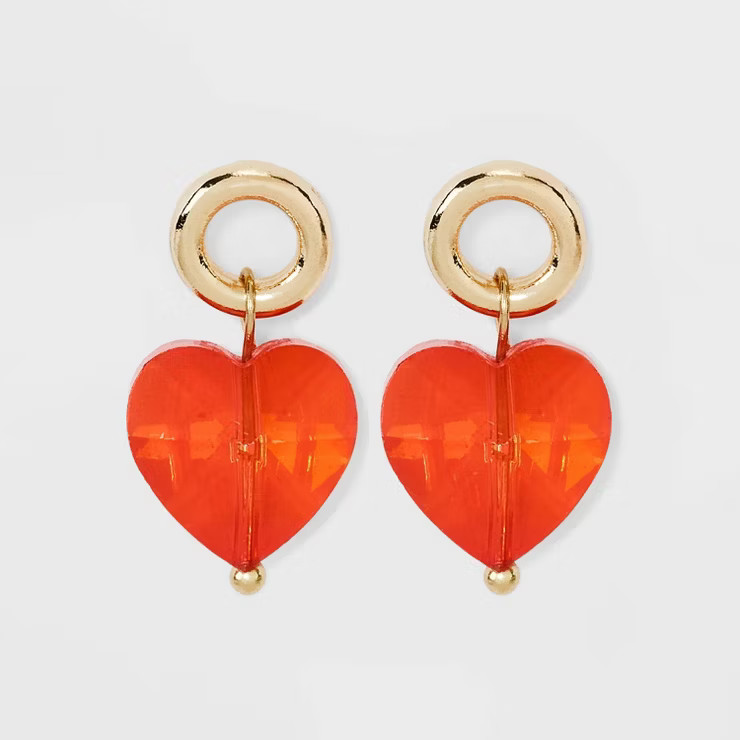 Gold Ring Post with Heart Drop Earrings - A New Day™ | Target