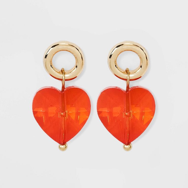Gold Ring Post with Heart Drop Earrings - A New Day™ | Target
