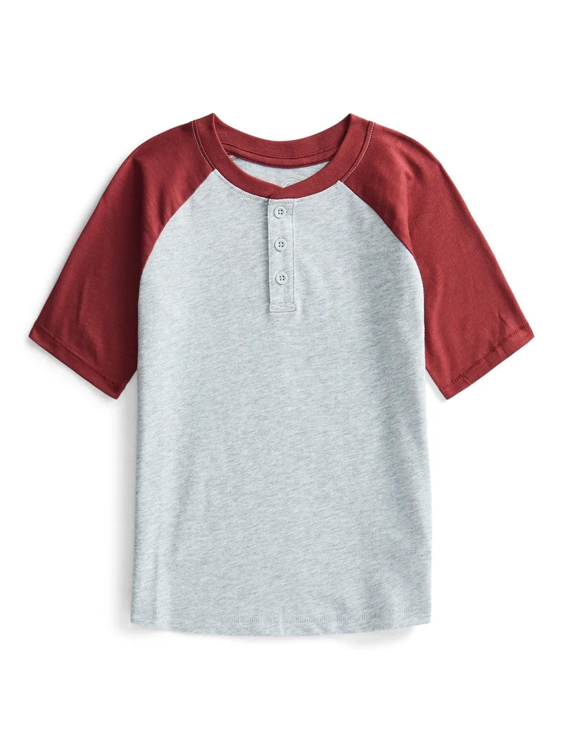 Wonder Nation Boys Raglan Henley T-Shirt with Short Sleeves, Sizes 4–18 & Husky | Walmart (US)