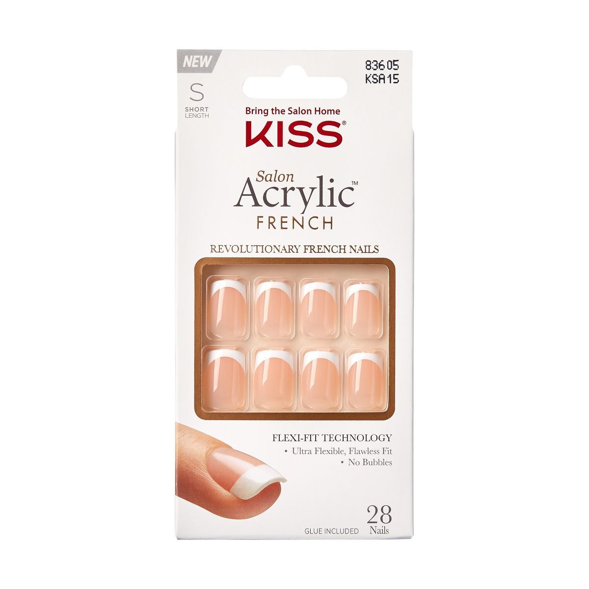 KISS Products Salon Acrylic Short Square French Manicure Fake Nails Kit - Bonjour - 33ct | Target