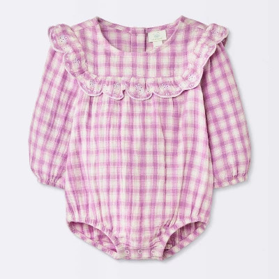 Baby Girls' Gingham Eyelet Bib Romper - Cloud Island™ Purple 18M | Target