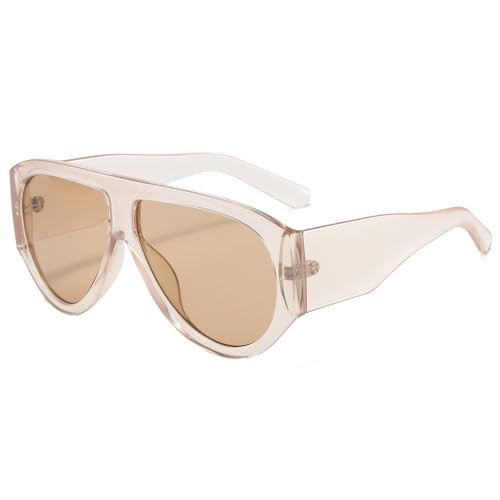 LJCZKA Oversized Square Sunglasses for Women Men 70s Retro Pilot Sunglasses Vintage Wrap Around Chunky Thick Frame Sun Glasses UV400 Protection (Champagne Light Brown) | Amazon (UK)