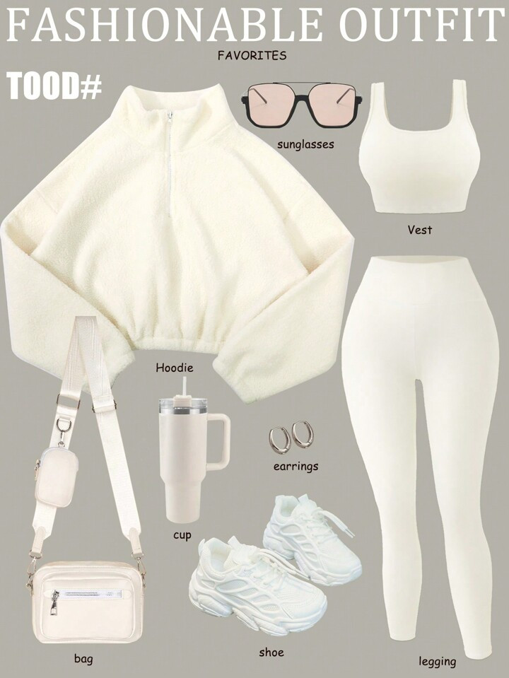 Women's Fleece Lined Sports Suit With Windproof Tight Vest, Leggings For Autumn/Winter, Running, ... | SHEIN