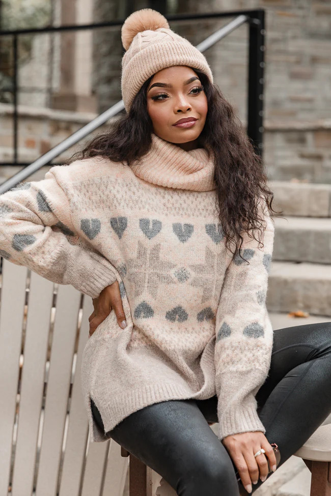 Chalet Girl Cream Fair Isle Turtleneck Sweater | Pink Lily