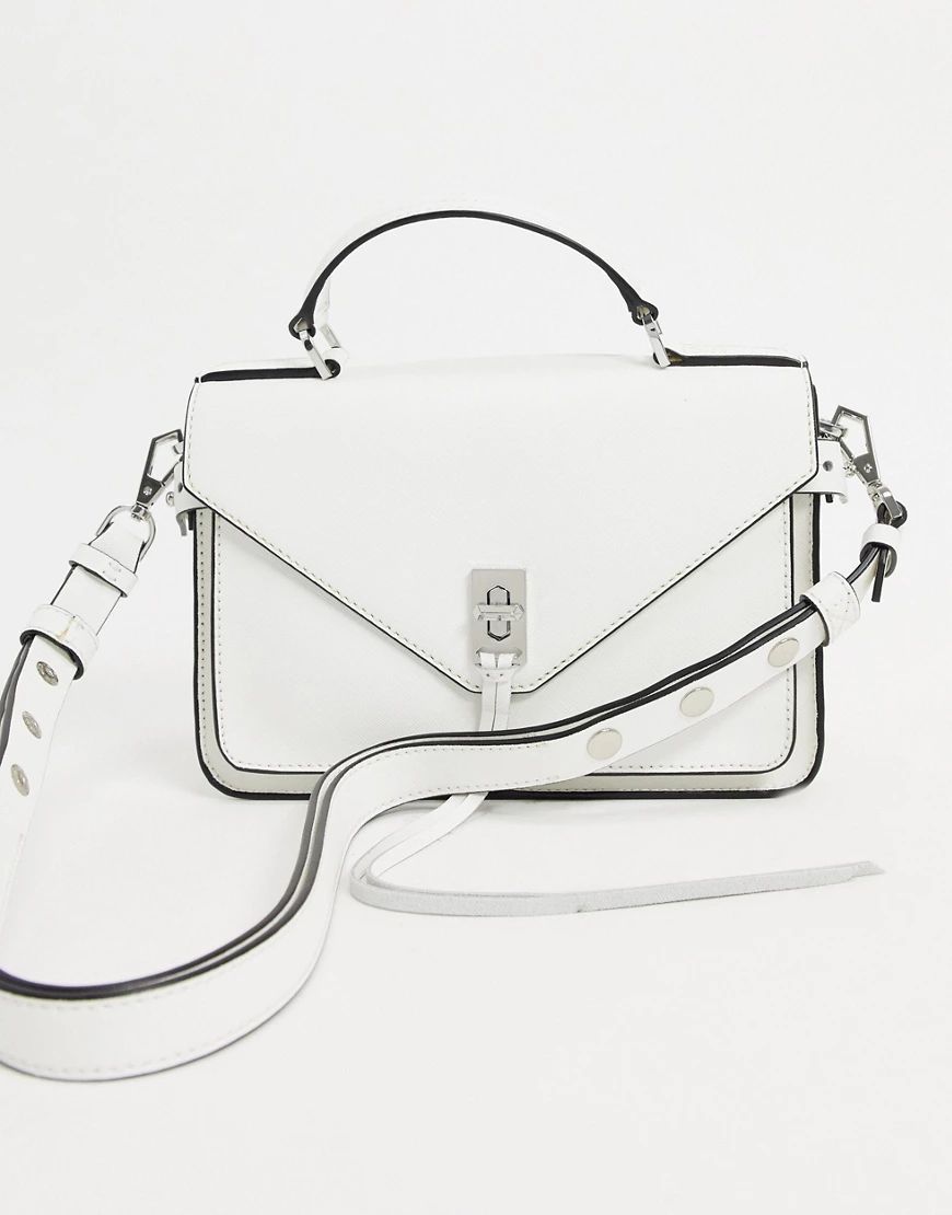 Rebecca Minkoff darren small leather messenger bag with silver clasp in white | ASOS (Global)