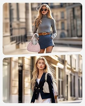 BAGSMART Small Shoulder Bags for Women, Puffy Cute Purses for Women with Woven Top-Handle, Quilte... | Amazon (US)