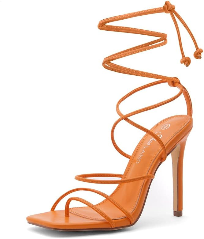 Shoe Land SL-Finely Women's Lace Up Stiletto Heeled Sandals Square Toe Strappy Straps Ankle Wrap ... | Amazon (US)