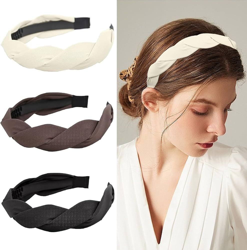 SHEHARUHI 3 Pieces Braided Headband for Women Girls Wide Hairband Fashion Non Slip Hairhoop Weavi... | Amazon (US)