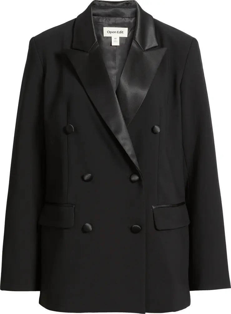 Double Breasted Satin Trim Blazer | Nordstrom