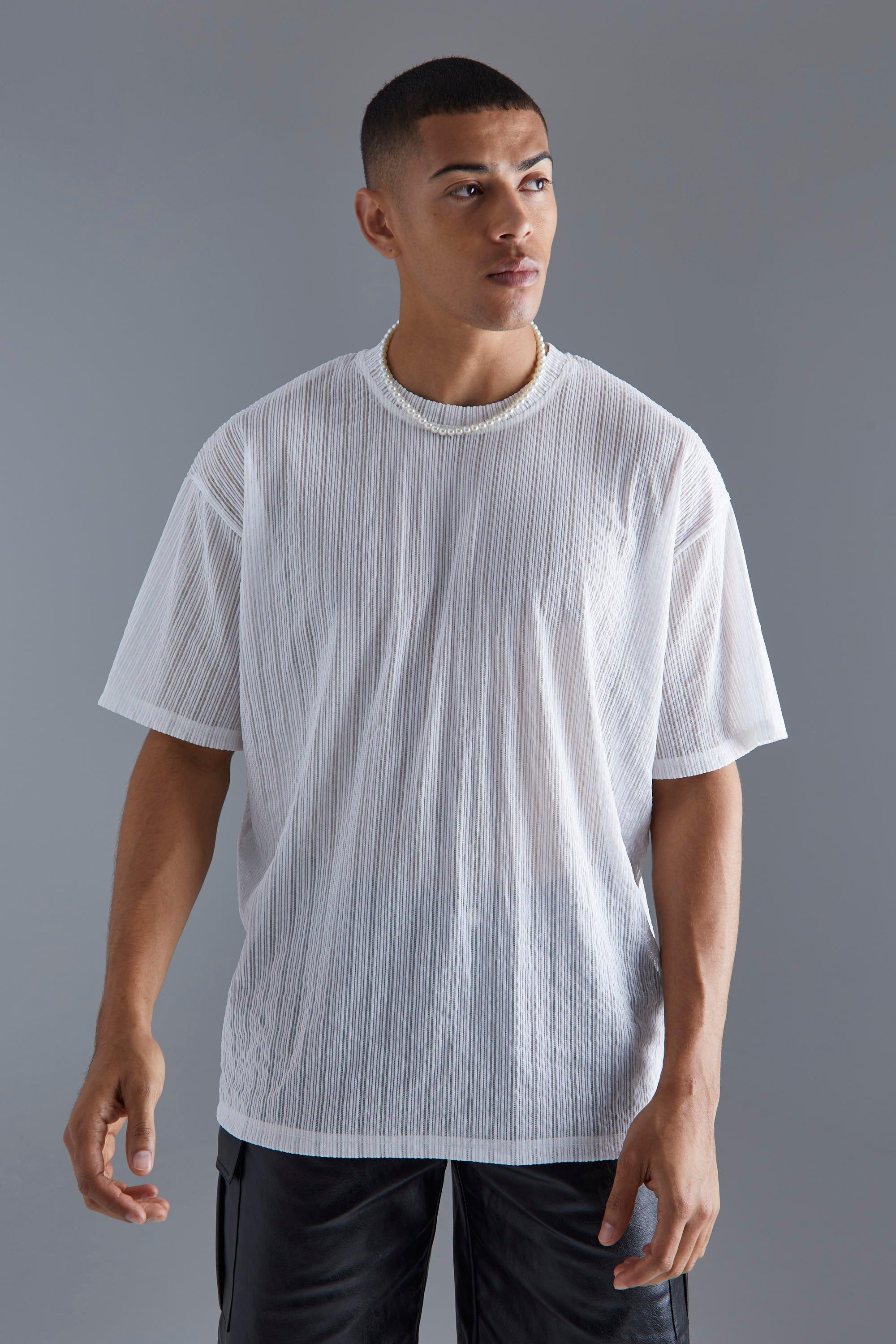 Oversized Sheer Stripe T-shirt | boohooMAN (US & CA)