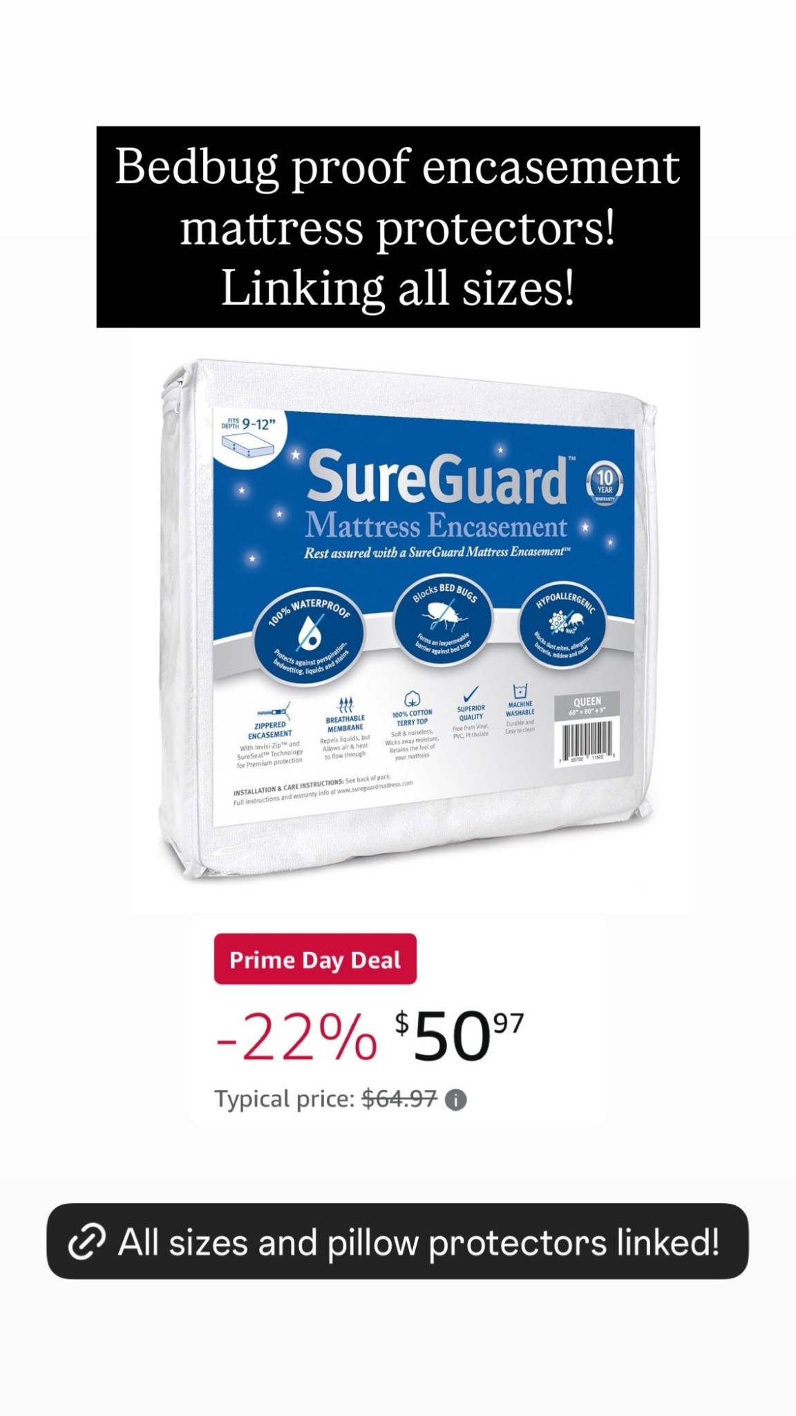 Bedbug proof encasement mattress protectors! Linking all sizes!