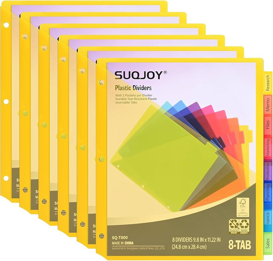 8-Tab Dividers for 3 Ring Binder, 48 Count Binder Dividers with Pockets, Subject Dividers, 3-Hole... | Amazon (US)