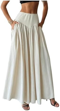 Milumia Women's Pleated Flowy Long Skirts High Waist Maxi Skirt with Pocket | Amazon (US)