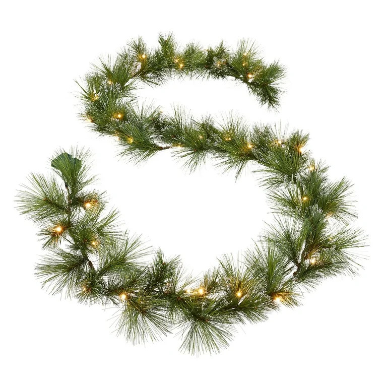 Holiday Time Prelit Bristle Glittered Christmas Garland, 40 Warm White LED, 9',Hardneedle | Walmart (US)