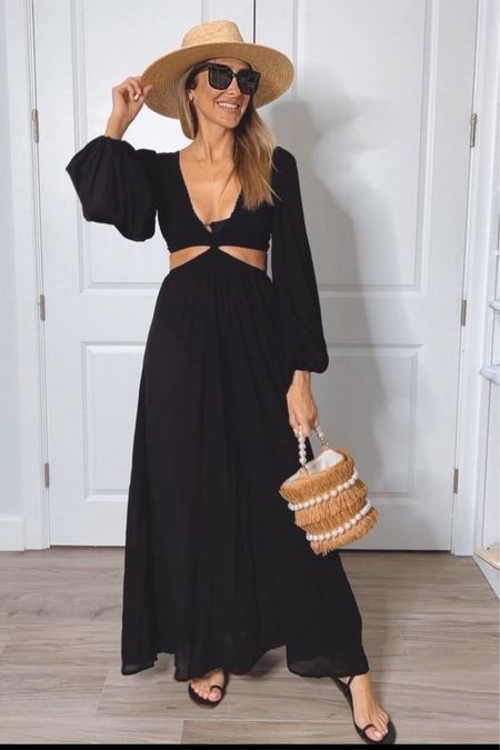 Gorgeous black cover up dress 
Love how it flows and how chic it looks
Fits true to size . Wearing  size small 


#LTKtravel #LTKshoecrush #LTKstyletip