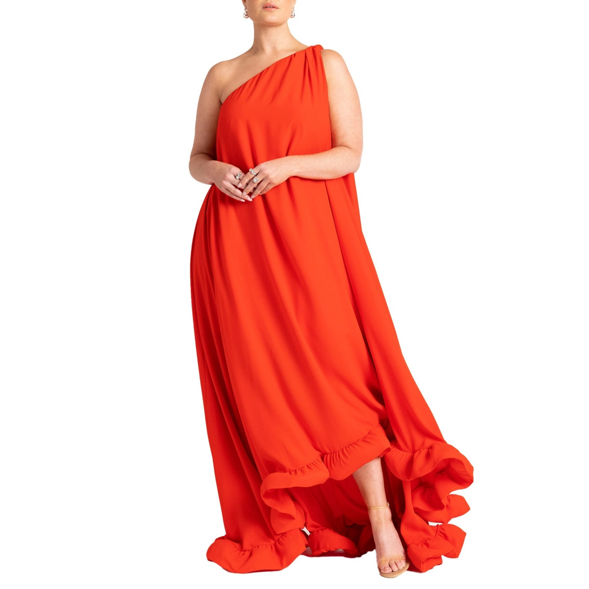 Eloquii Women's Plus Size Dramatic Ruffle Gown - Bright orange | Macy's