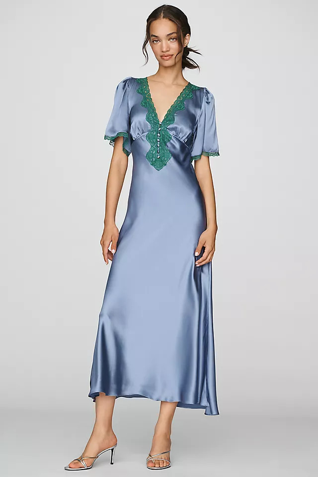 100% Silk Satin Lace-Trim Maxi Dress | Anthropologie (US)