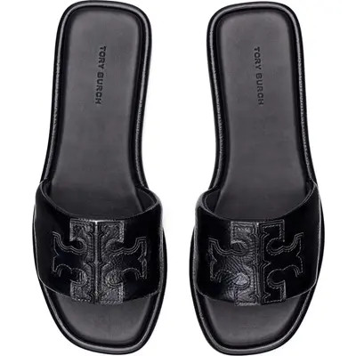 Tory Burch Double-T Leather Sport Slide Sandal in Smoke Golia at Nordstrom, Size 5 | Nordstrom
