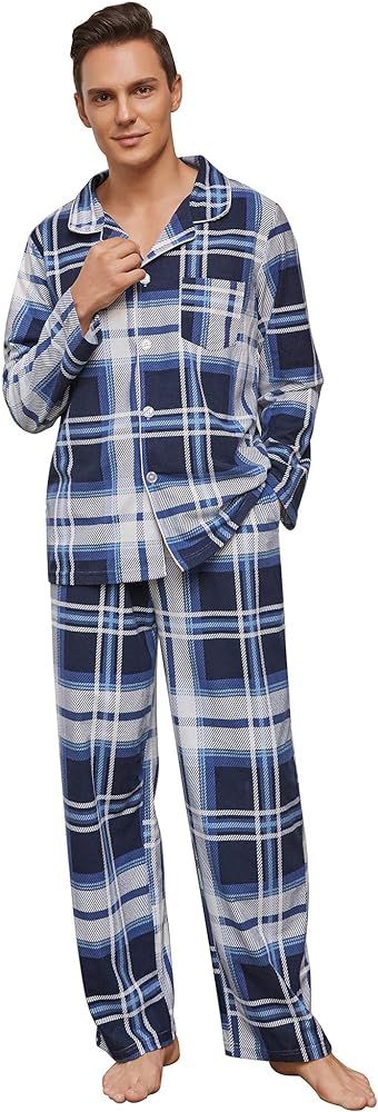 Vulcanodon Mens Plaid Pajama Set, Soft Print Pajamas for Men, Lightweight Warm PJS with Pockets | Amazon (US)