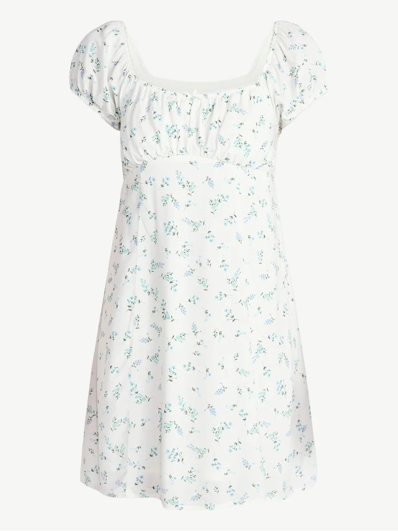 No Boundaries Fit and Flare Dress with Puff Sleeves, Women's XXS-XXL | Walmart (US)