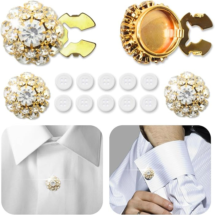 PEARLY JUN Button Covers for Women Blouses Rhinestone 4 Sets, 10 Pcs 18L 11.5MM 15/32” Sewing B... | Amazon (US)