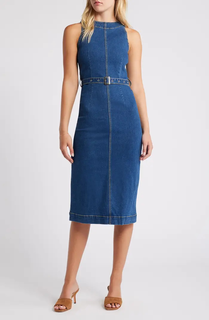 Rare London Belted Denim Midi Dress | Nordstrom | Nordstrom