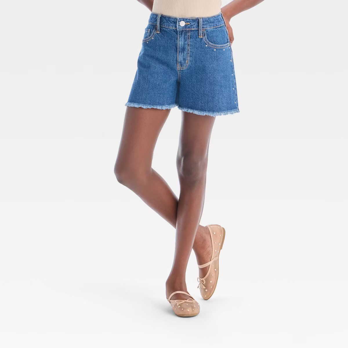 Girls' High-Rise A-Line Studded Denim Shorts - art class™ | Target