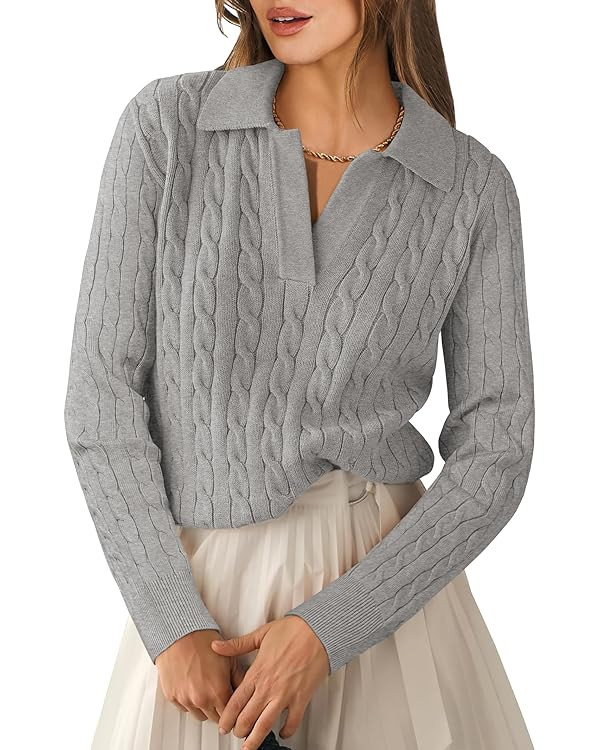 ANRABESS Cable Knit Sweaters V Neck Sweater Tops | Amazon (US)