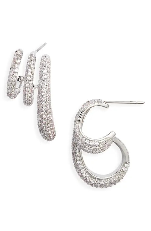 Nordstrom Triple Cubic Zirconia Pavé Hoop Earrings in Clear- Silver at Nordstrom | Nordstrom