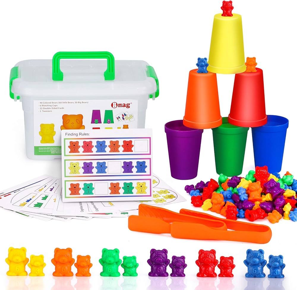 Bmag Counting Bears with Matching Sorting Cups,Number Color Recognition STEM Educational Toy for ... | Amazon (US)