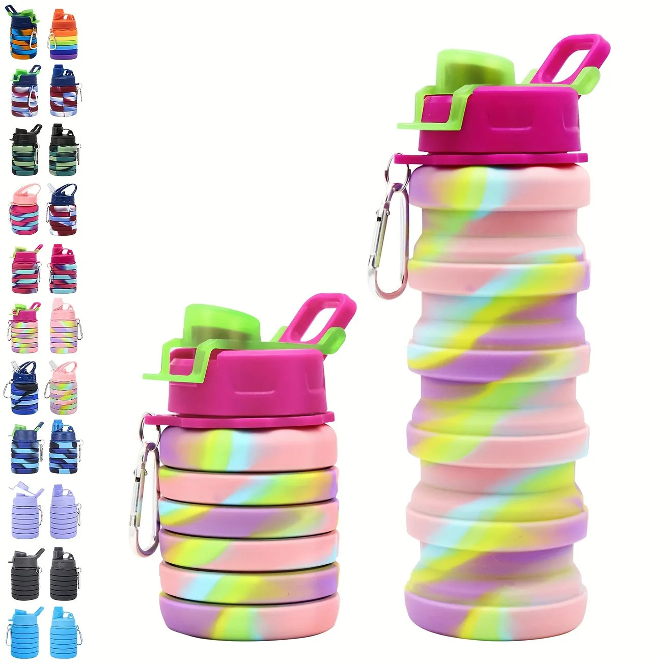 Silicone Foldable Water Bottle For Sports Reusable Leakproof Water Bottle With Carabiner - Sports... | Temu Affiliate Program