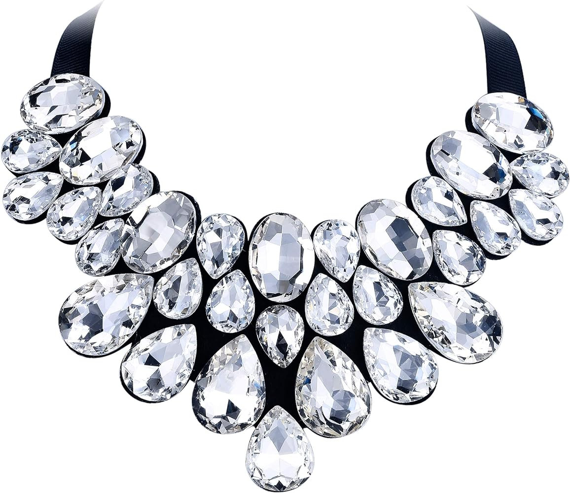 Flyonce Rhinestone Statement Necklace Chunky Choker Crystal Costume Jewelry for Women | Amazon (US)