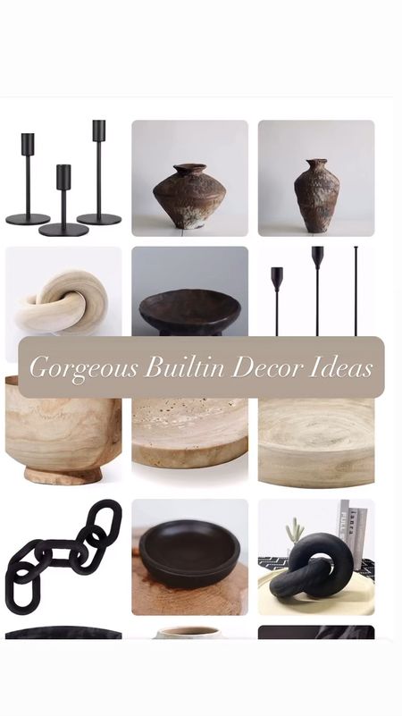 Neutral and natural builtin and bookcase decor ideas. See all of the decor in my Builtin Decor- My Products tab . 

Organic modern, farmhouse, transitional, white, beige, brown, black, vase, chain link decor, wood, marble, stone, bowl, candlesticks, dish, terracotta, travertine, Amazon home, Amazon finds, founditonamazon, McGee 

#LTKhome #LTKsalealert #LTKfindsunder50