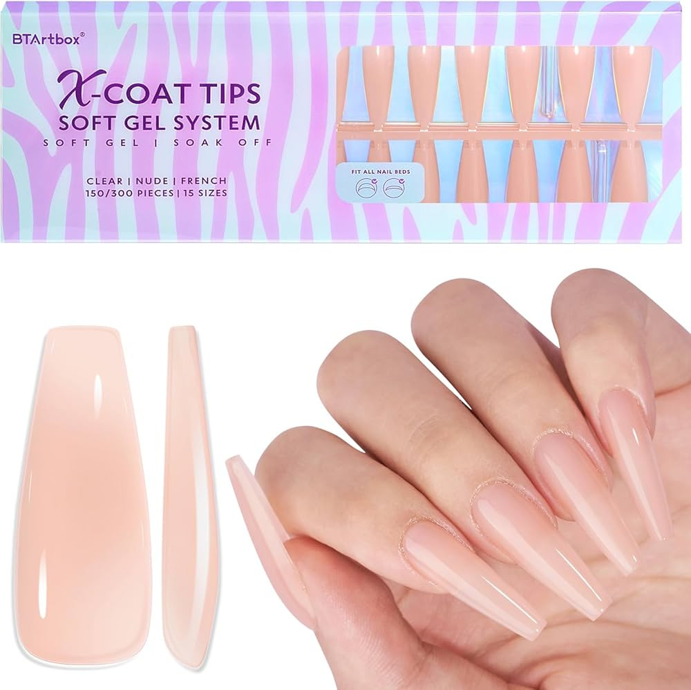 Coffin Nails Tips Long - BTArtbox 2 in 1 X-coat Tips Colored Press on Nails Pre-applied Tip Prime... | Amazon (CA)