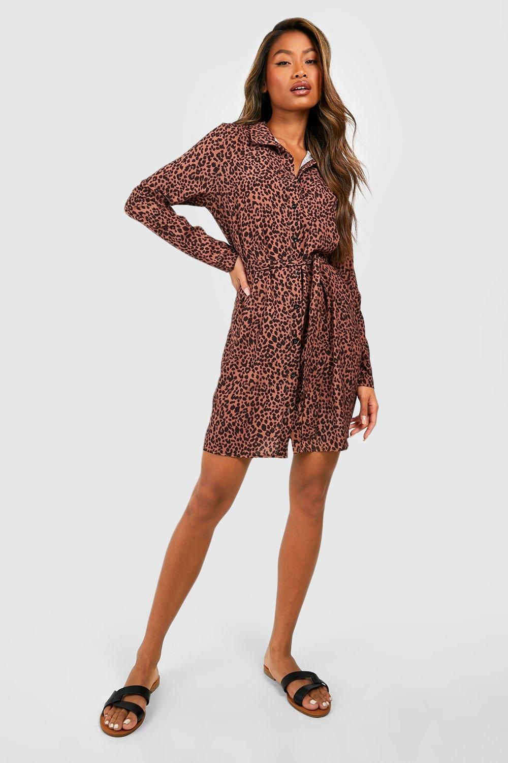 Womens Shirt Dress Animal Print - Brown - 6 | Boohoo.com (US & CA)