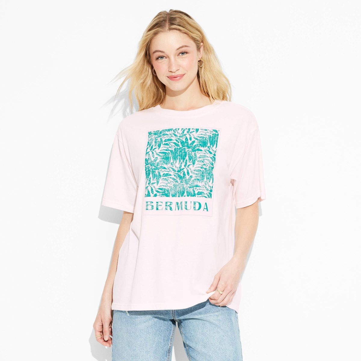 Women's Bermuda Oversized Short Sleeve Graphic T-Shirt - Pink | Target