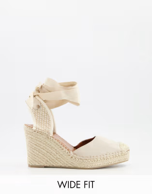 ASOS DESIGN Wide Fit Tori tie leg wedge espadrilles in natural | ASOS | ASOS (Global)