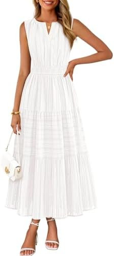 MEROKEETY Summer Spring Midi Maxi Dress for Women 2026 Casual Beach Vacation Sleeveless Boho V Ne... | Amazon (US)