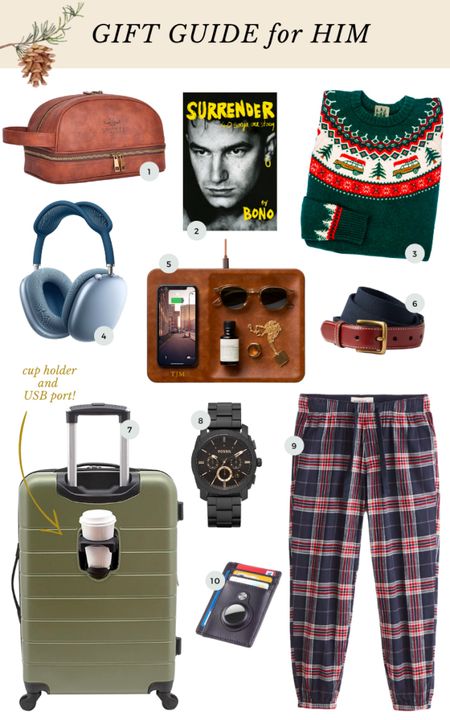 This gift guide for him includes must-have tech like a wireless charging tray, AirTag wallet, AirPods Max and carry-on luggage with cup holder and USB port. He’ll also love this toiletries bag, casual belt, Christmas fair isle sweater, flannel pajamas, stainless steel watch, and biography. 

#LTKunder50 #LTKmens #LTKHoliday