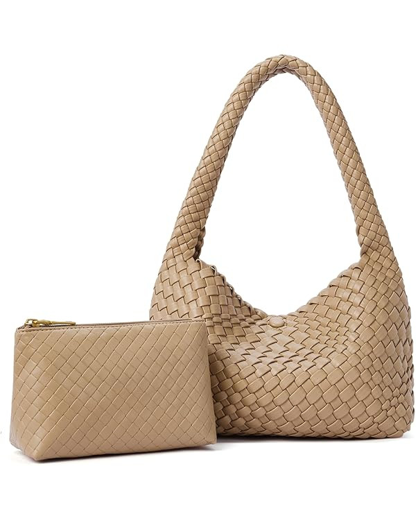 CLUCI Woven Shoulder Bag for Women，Vegan Leather Purse Tote Handbag 2PS | Amazon (US)