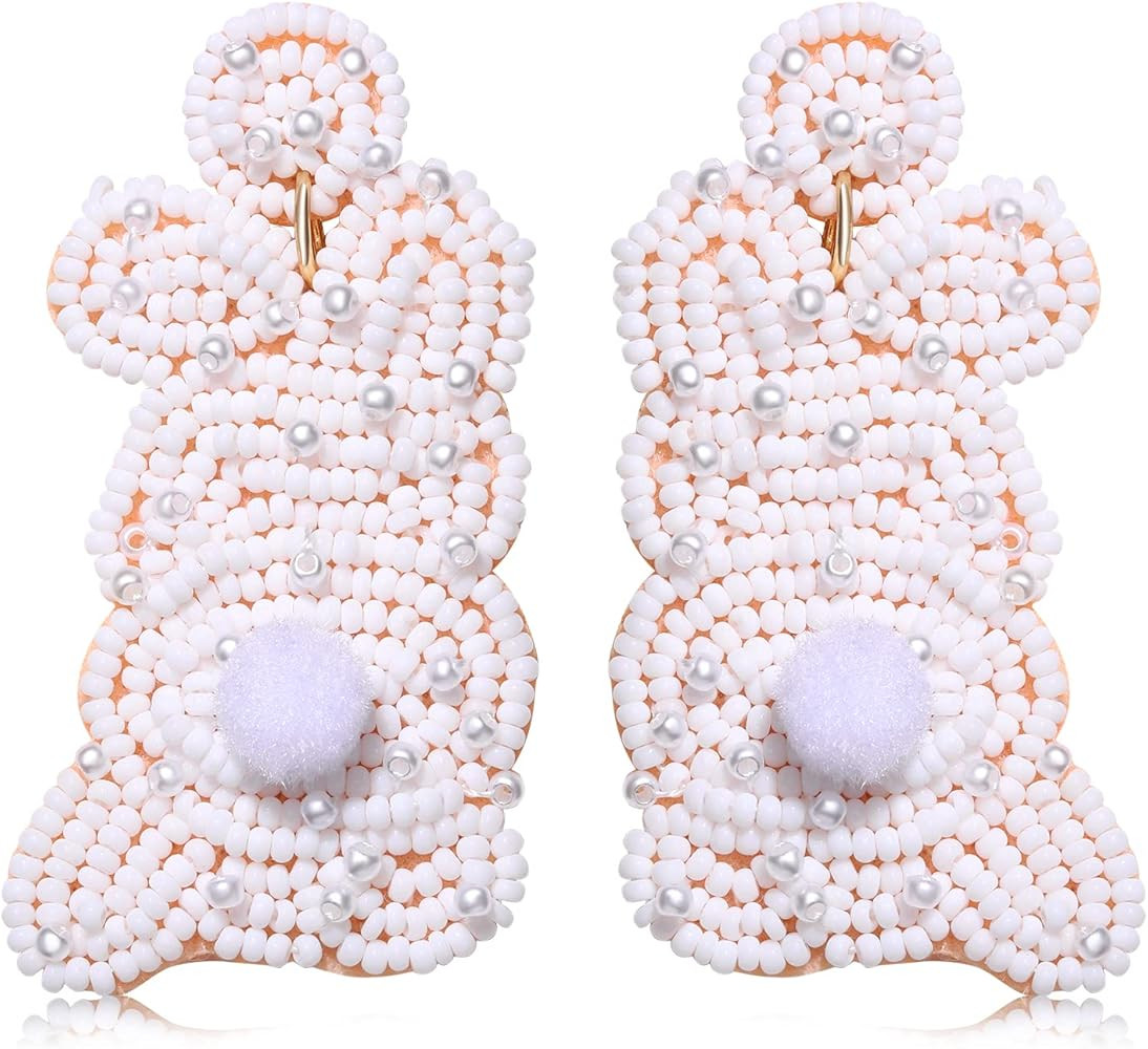 Beaded Easter Earrings for Women Handmade Bunny Colorful Egg Basket Drop Dangle Earrings Cute Rab... | Amazon (US)