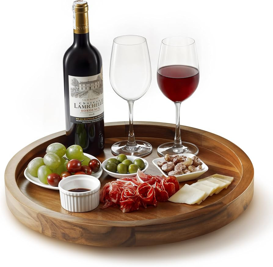 TIDITA 16" Acacia Wood Lazy Susan for Table Top - Wooden Turntable Serving Tray for Charcuterie B... | Amazon (US)