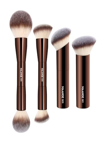 MAANGE 4 PCS Foundation Makeup Brush Set Double-ended Kabuki Brush Contour Brush for Liquid Powder Concealer Cream Cosmetics Blending Blush Face Makeup Tools Kit (Coffee) | Amazon (US)