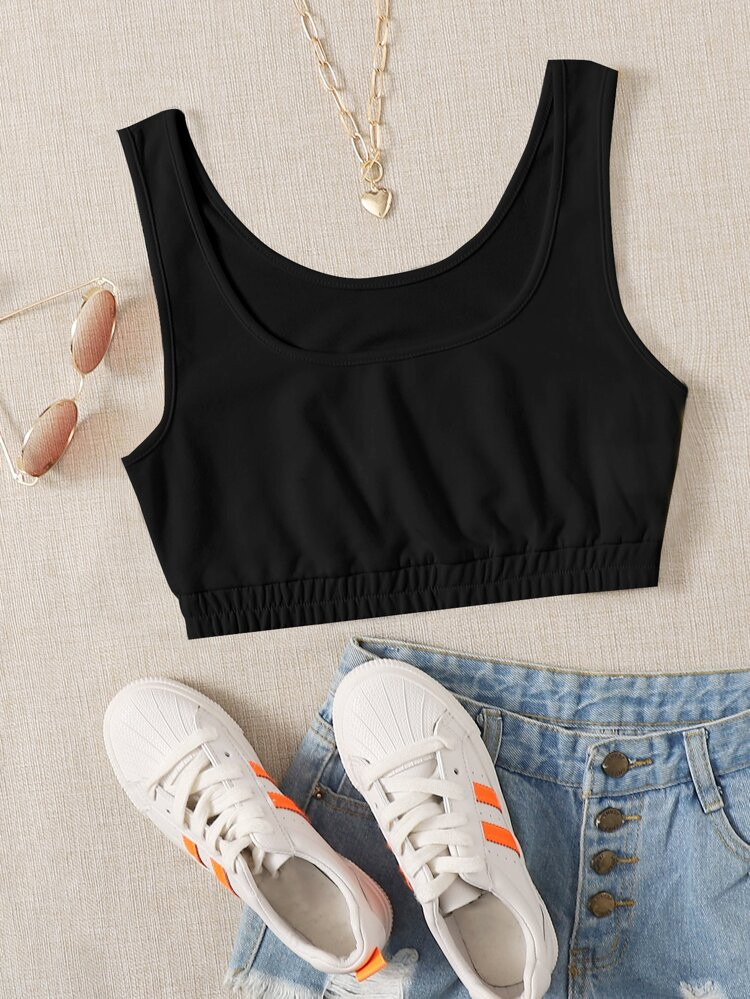 Scoop Neck Solid Crop Tank Top | SHEIN