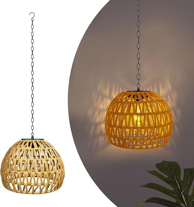 Livinlarge Solar Hanging Outdoor Chandelier,Rattan Pendant Light, Gazebo Lights Outdoor Waterproo... | Amazon (US)