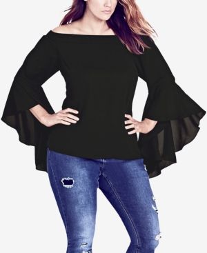 City Chic Trendy Plus Size Dramatic-Sleeve Top | Macys (US)