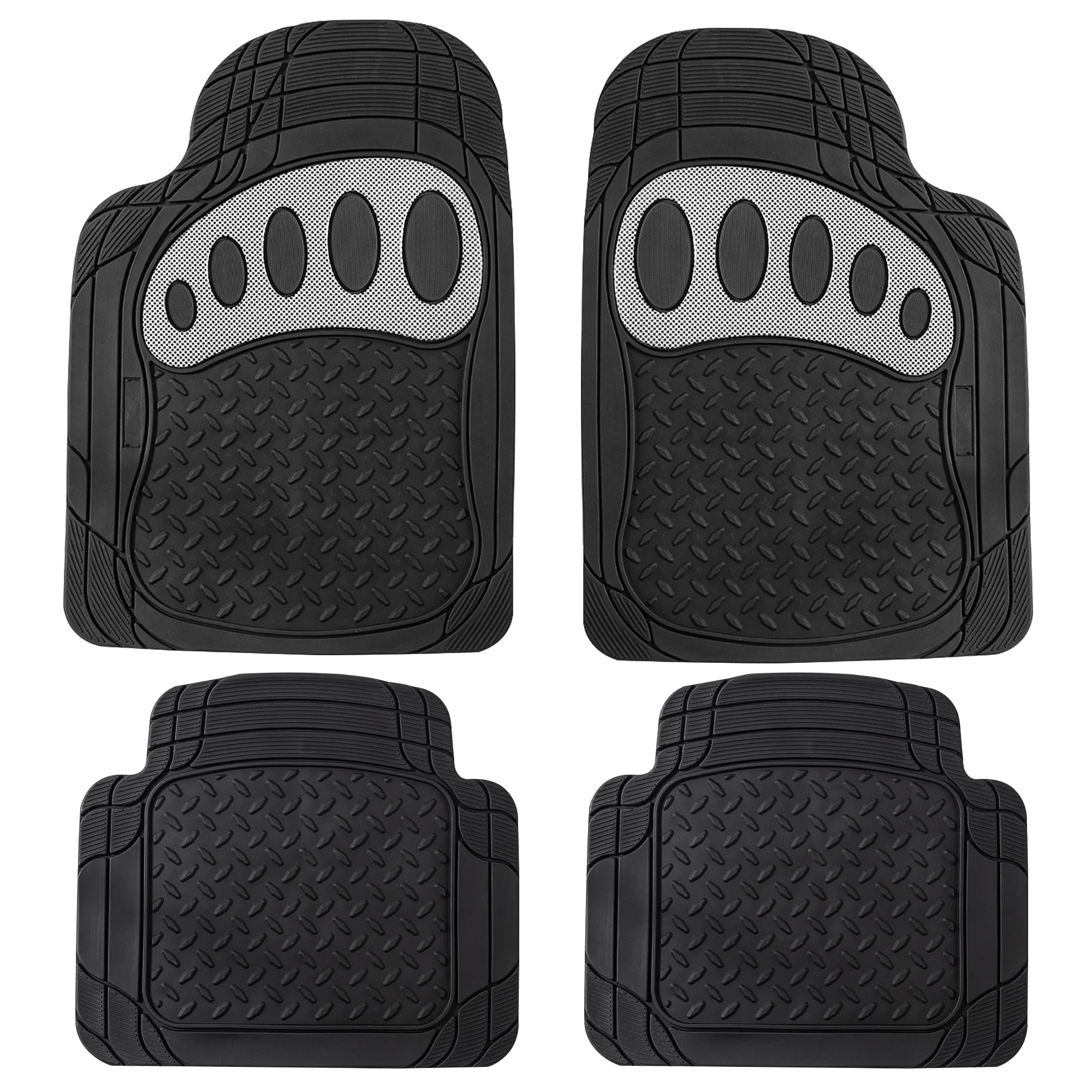 FH Group Trimmable ClimaProof Rubber Floor Mats With Footprint Design White/Black – Full Set | Walmart (US)